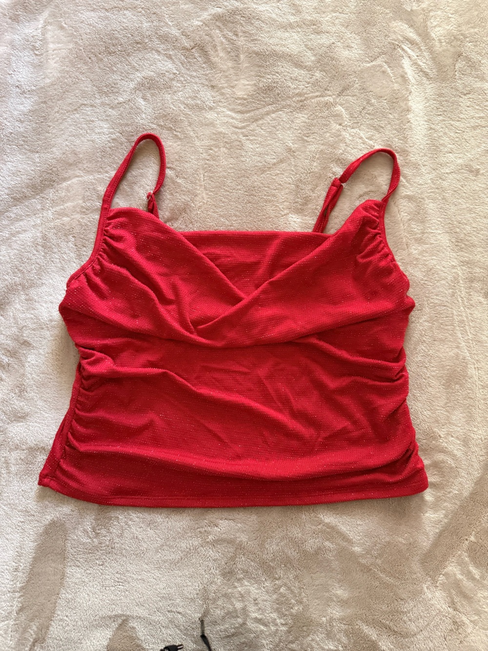 Red Sleeveless Cowl Neck Tank Top